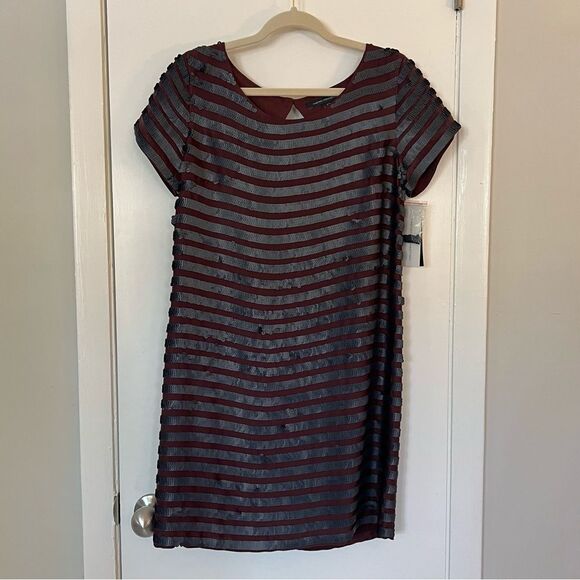 NWT French Connection Mini Dress Maroon Navy Sequin Stripes 6 - Picture 7 of 12